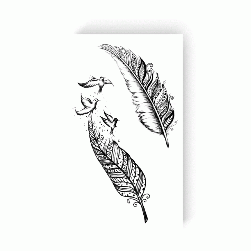 Tattoo - Temporary Sticker Feathers and Birds 10.5x6cm