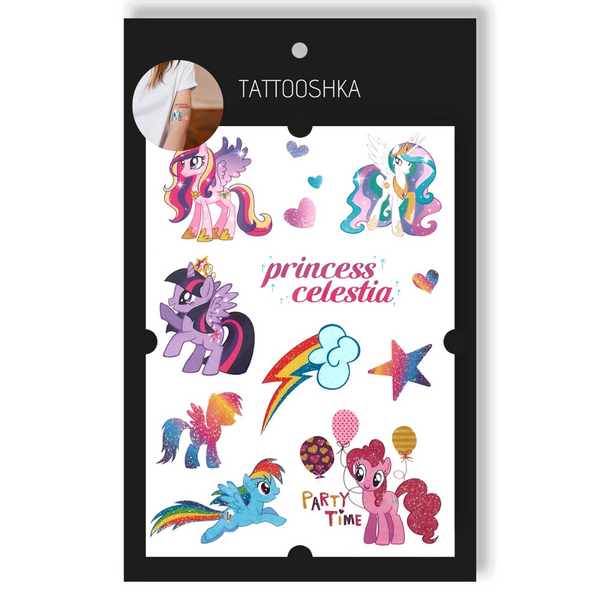 Tattoo - temporary sticker Princess Celestia with sequins 15.5x21cm