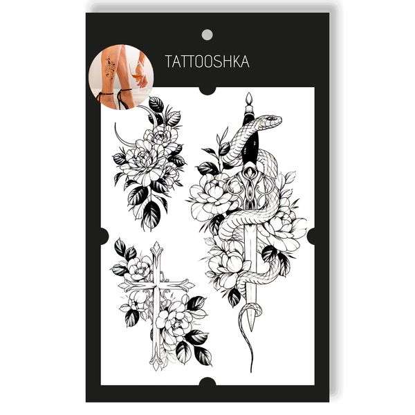 Tattoo - Temporary Sticker Snake with Flowers 15.5x21cm
