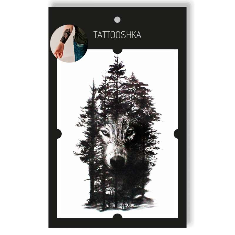 Tattoo - Temporary Sticker Wolf in the Shadow of the Forest 15.5x21cm