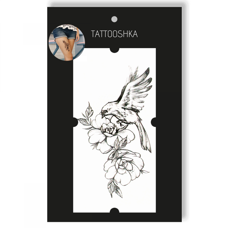 Tattoo - Disposable Sticker Flowers with Bird 15.5x21cm