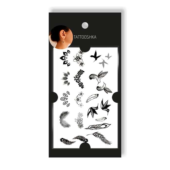 Tattoo - One-time sticker Birds and feathers 10.5x6cm