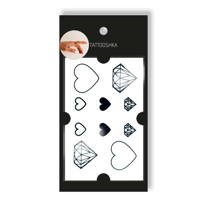Tattoo - temporary sticker Hearts with diamonds 10.5x6cm