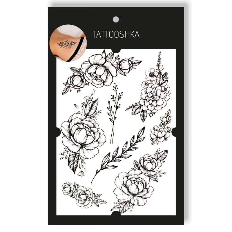 Tattoo - Temporary Sticker Peonies with Branches 15.5x21cm