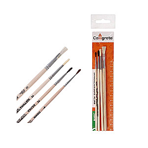 Brush Set Mix 4pcs Calligrata No.1 Round: Pony No.1 Squirrel No.2 Bristle No.3; Flat Goat No.6