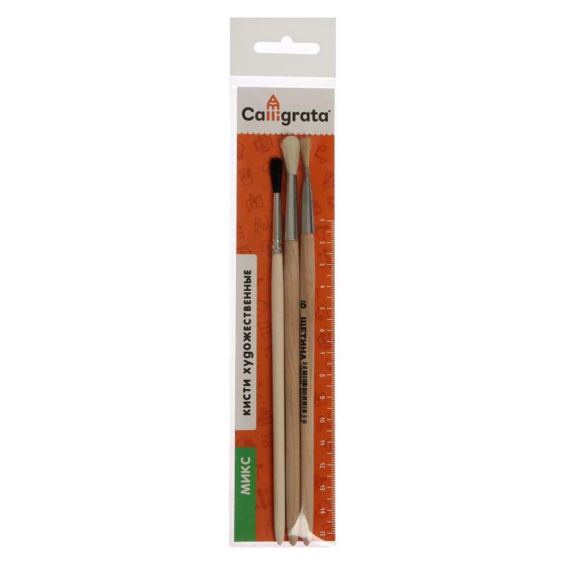 Brush Set Mix 3pcs Calligrata No.5 round: Squirrel No.3, Goat No.4 Flat bristle No.6 bag