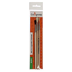 Brush Set Mix 3pcs Calligrata No.5 round: Squirrel No.3, Goat No.4 Flat bristle No.6 bag