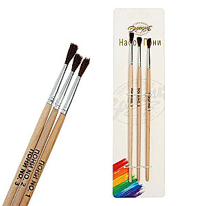 Set of pony round brushes 3 pieces No. 1, 2, 3 with wooden handles