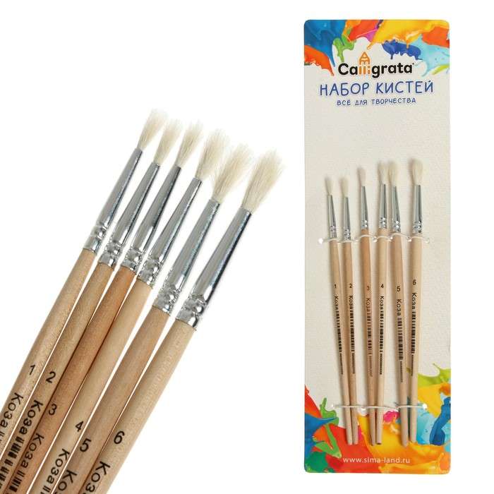 Set of Round Squirrel Hair Brushes 6 pieces No.1,2,3,4,5,6