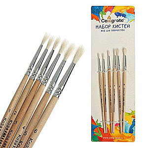 Set of Round Squirrel Hair Brushes 6 pieces No.1,2,3,4,5,6