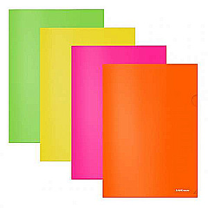 Corner folder plastic ErichKrause® Glossy Neon, A4, semi-transparent, assorted