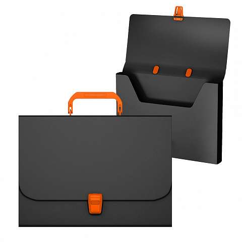ErichKrause® Matt Accent Plastic Portfolio, A4, black with orange handle and lock