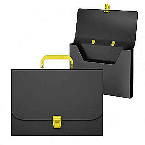 ErichKrause® Matt Accent Plastic Portfolio, A4, black with yellow handle and lock
