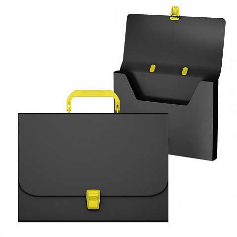 ErichKrause® Matt Accent Plastic Portfolio, A4, black with yellow handle and lock