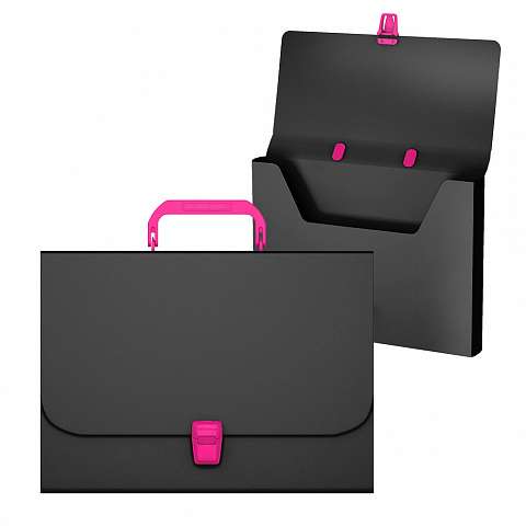 ErichKrause® Matt Accent Plastic Portfolio, A4, black with pink handle and lock