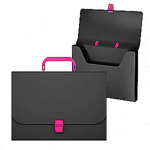 ErichKrause® Matt Accent Plastic Portfolio, A4, black with pink handle and lock