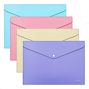 Button Closure Envelope Folder Plastic ErichKrause® Diagonal Pastel, A4, Opaque, Assorted