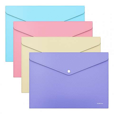 Button Closure Envelope Folder Plastic ErichKrause® Diagonal Pastel, A4, Opaque, Assorted