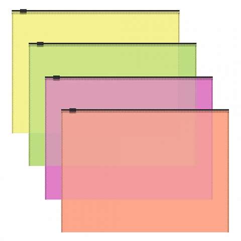 ErichKrause® Fizzy Neon Plastic Zip Bag, A4, Semi-Transparent, Assorted