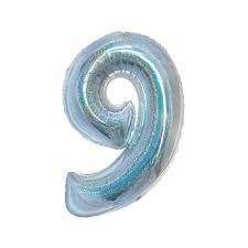 B&C Foil Balloon, digit 9, holographic silver, 76 cm