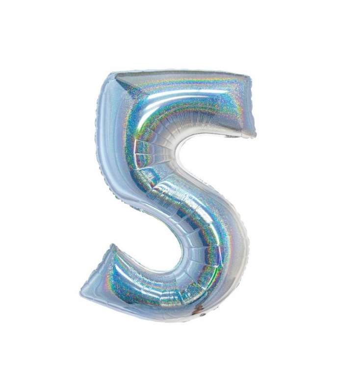 Folienballon B&C, Ziffer 5, holografisches Silber, 76 cm