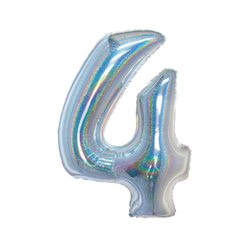 Folienballon B&C, Ziffer 4, holografisches Silber, 76 cm