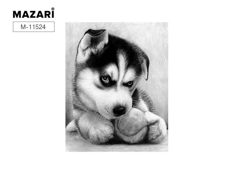 Diamond Mosaic PUPPY WITH A BALL, application size 20x25 cm