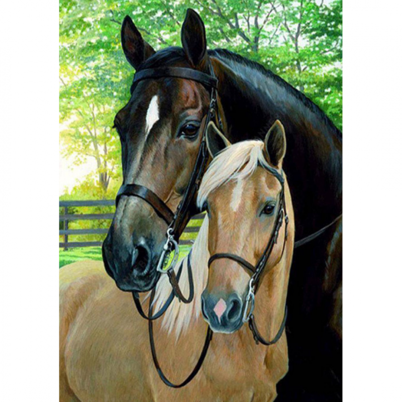 Diamond Mosaic PAIR OF HORSES, canvas size 25x30 cm, layout size 20x25 cm