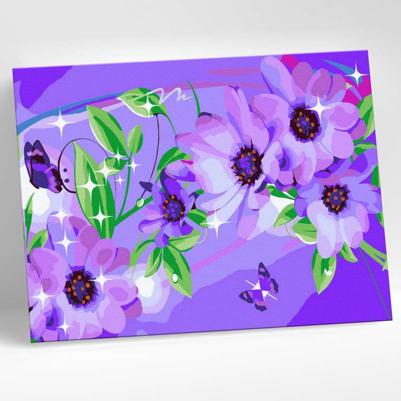 Canvas by numbers 15x20 PURPLE FLOWERS 17 colors