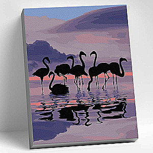 Numbered painting 30x40 Color canvas FLAMINGO AT SUNSET 13 colors