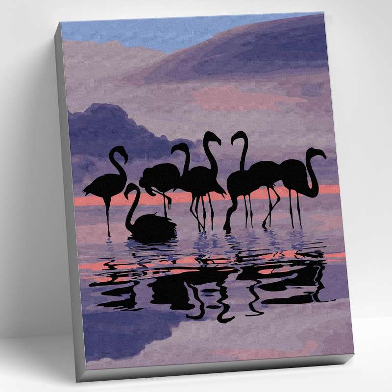 Numbered painting 30x40 Color canvas FLAMINGO AT SUNSET 13 colors
