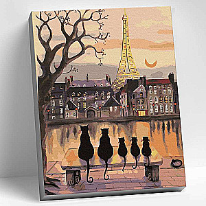 Paint by numbers 30x40 Color canvas PARISIAN CATS 24 colors