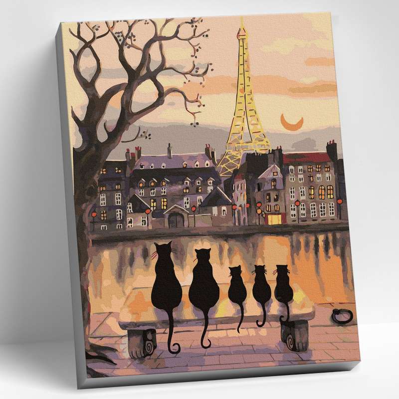 Paint by numbers 30x40 Color canvas PARISIAN CATS 24 colors