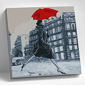 Paint by numbers 30x30 GIRL WITH A RED UMBRELLA 14 colors