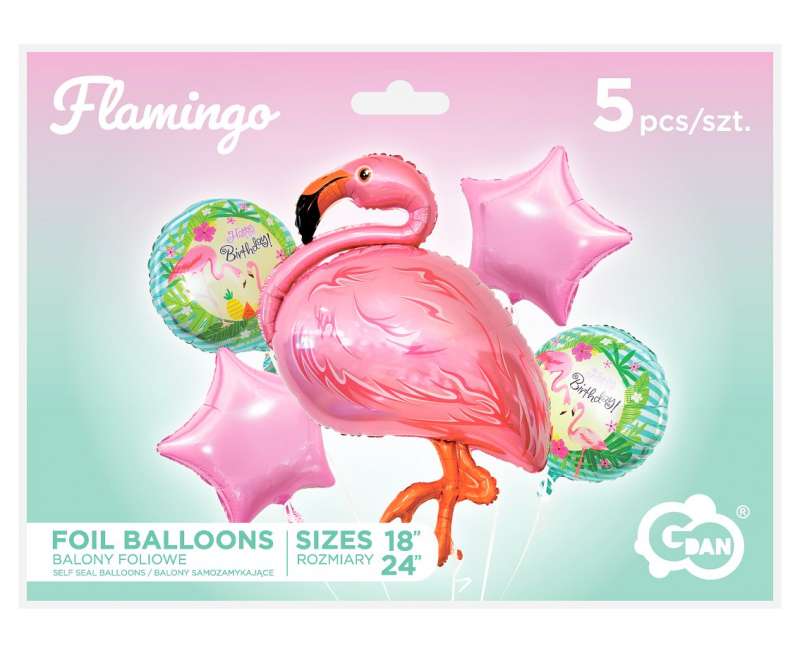 Fooliumballoonide komplekt Flamingo / 5 tk.
