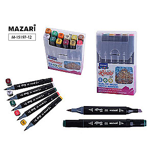 Divpusējie LINDO BLACK skiču marķieri, 12 krāsas, Meža krāsas
