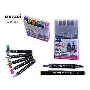 Divpusējie LINDO BLACK skiču marķieri, 6 krāsas, fluorescējošas krāsas