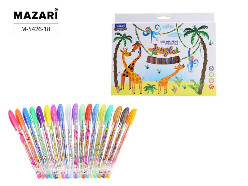 Gelschreiber-Set mit Glitzer JUNGLE, mit aromatisierten Tinten, 18 Farben