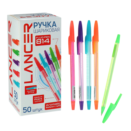 Ручка шариковая 0,5мм синяя, корпус МИКС LANCER Fluo