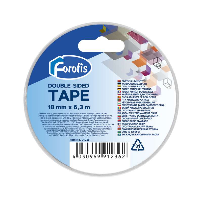 Doppelseitiges Klebeband FOROFIS 18mm x 6.3m, transparent