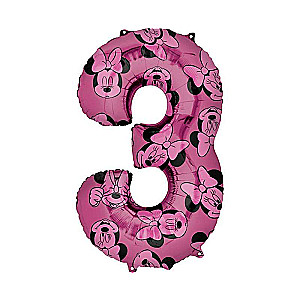 Foil balloon 66cm Nr.3 Minnie Mouse pink
