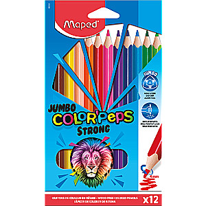 MAPED ColorPeps Jumbo Strong Colored Pencils, 12 Colors