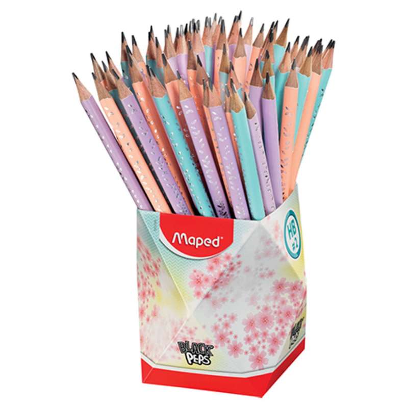 Black graphite pencil with an eraser in pastel-colored body
