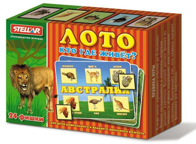Stalo žaidimas Loto. Kas kur gyvena? (24 žaidimo kortelės)