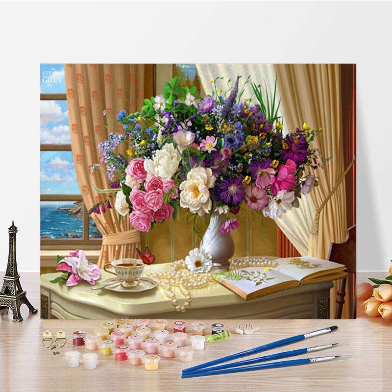 Paint by numbers 40x50 cm Still Life with Summer Bouquet, 25 colors, level 4