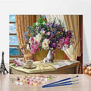Paint by numbers 40x50 cm Still Life with Summer Bouquet, 25 colors, level 4