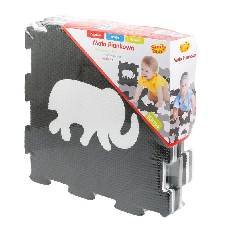 Modular Puzzle Mat - Animals, Grey