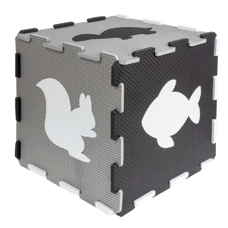 Modular Puzzle Mat - Animals, Grey