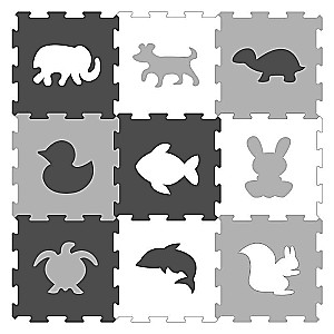 Modular Puzzle Mat - Animals, Grey