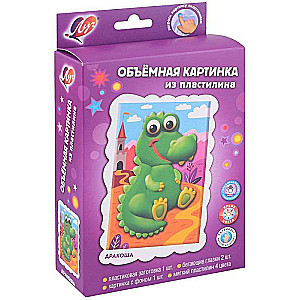 Set. Three-dimensional picture made of plasticine in assortment: Kitten, Bus, Dragon, Airplane, Bunny